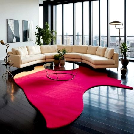 Handcrafted Pink Freeform Modern Living Room Rug